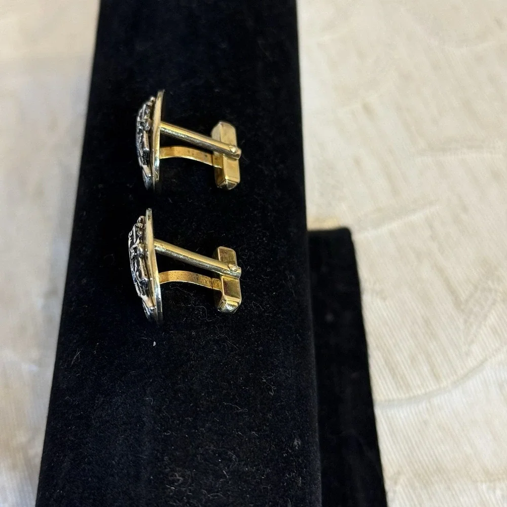 Vintage Style Old Timer Car Oval Gold and Silver Tone‎ Cufflinks Torpedo Swivel